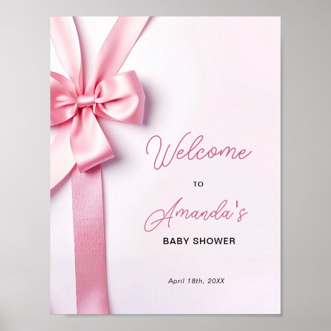 Affiche Pink Ribbon Bow Baby Shower Welcome Sign (Devant)