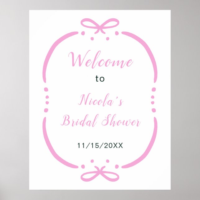 Affiche Pink Ribbon Bridal Shower Welcome (Devant)