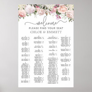 Affiche Pink Rose Alphabetical Wedding Seating Chart