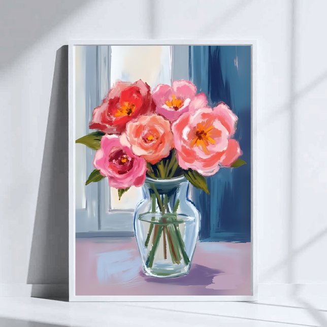Affiche Pink Rose Bouquet Glass Vase Romantic Floral (Créateur téléchargé)