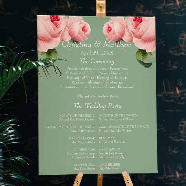Affiche Pink Rose sage vintage Wedding Ceremony Program (Créateur téléchargé)