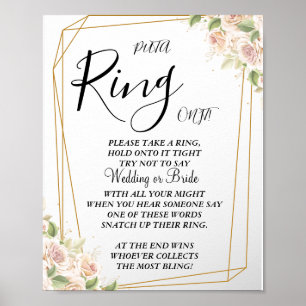 Affiche Pink Roses Put a Ring bridal shower game sign