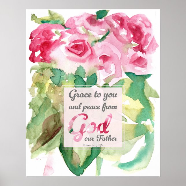 Affiche Pink Roses Scripture Romans Grace to You (Devant)
