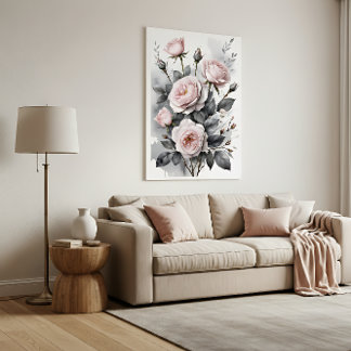Affiche Pink Roses Watercolor Painting
