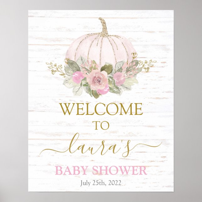Affiche Pink Rustic Pumpkin Baby Shower Welcome sign (Devant)