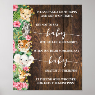 Affiche Pink Safari Ne dites pas Baby Pince à linge Jeu de