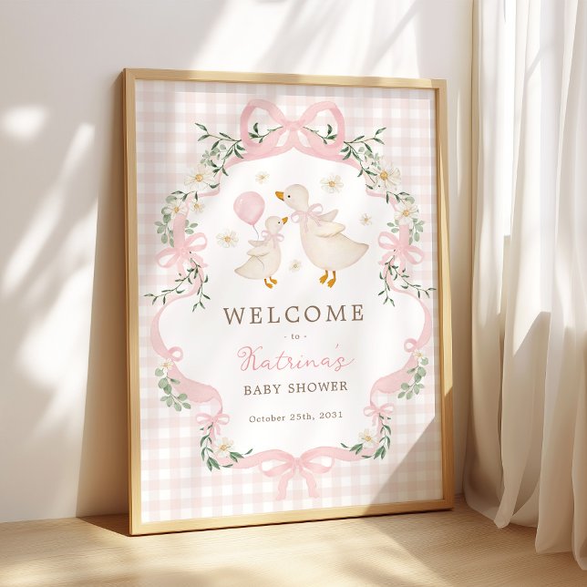 Affiche Pink Silly Goose Coquette Bow Baby Shower Welcome (Créateur téléchargé)