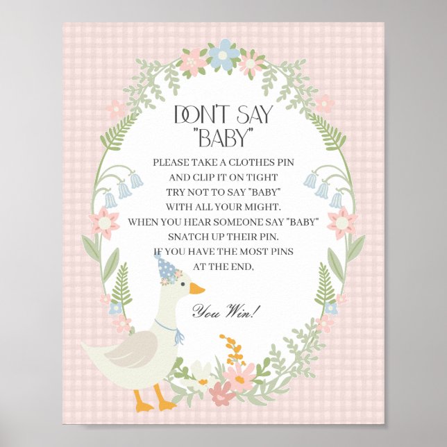 Affiche Pink Silly Goose Floral En vichy Ne pas dire Baby  (Devant)