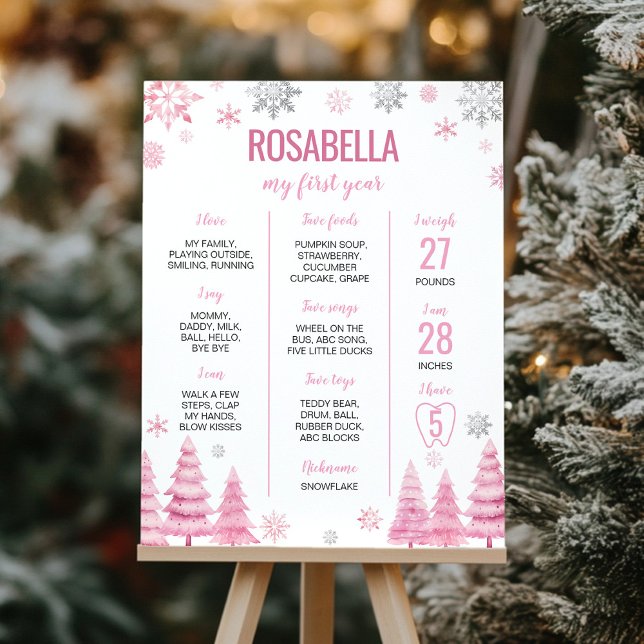 Affiche Pink Snowflake Anniversaire de la fête Jalon Poste (Créateur téléchargé)