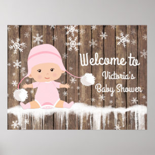 Affiche Pink Snowflake Winter Baby Shower Sign