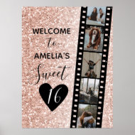 Affiche Pink Sparkle Sweet 16 Birthday Welcome Photo