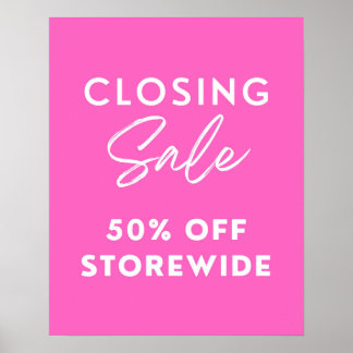 Affiche Pink Store Fermer Vente Signal, 50% De Promo