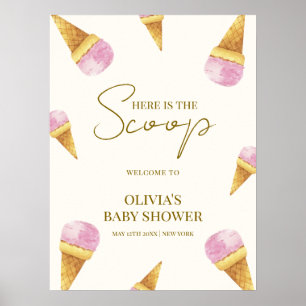 Affiche Pink Summer Scoop Baby shower glace crème Bienvenu