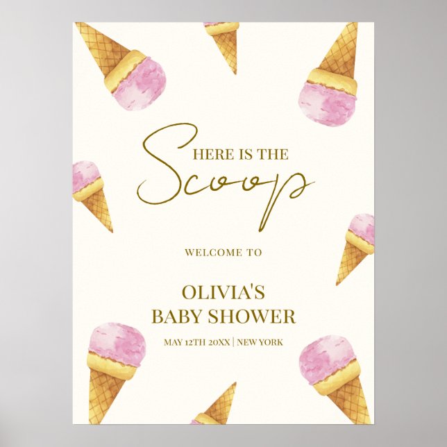 Affiche Pink Summer Scoop Baby shower glace crème Bienvenu (Devant)
