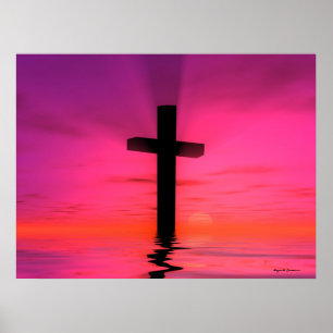 Affiche Pink Sunset Christian Cross Art