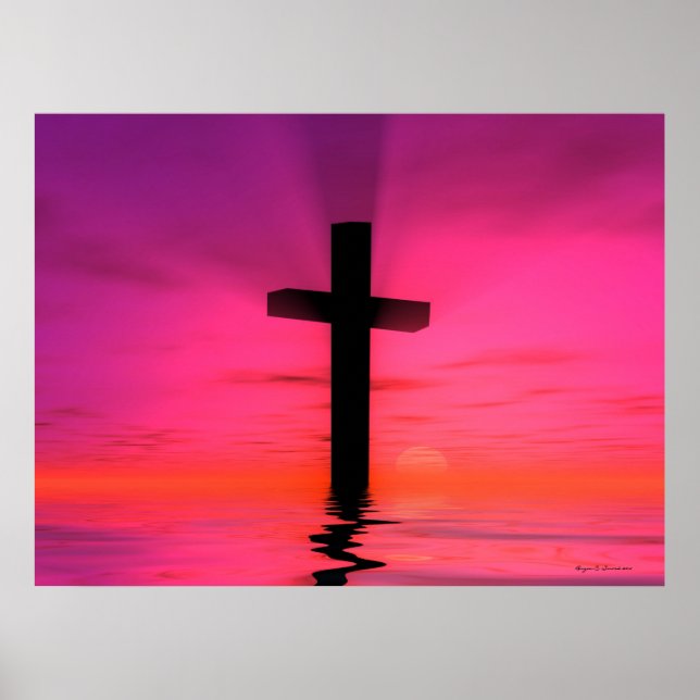 Affiche Pink Sunset Christian Cross Art (Devant)