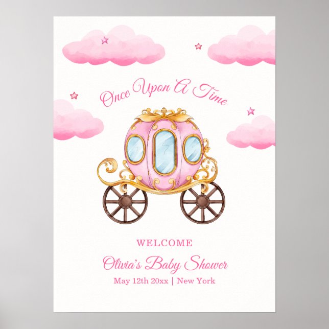 Affiche Pink Sweet Princess Carriage Baby Shower Welcome (Devant)