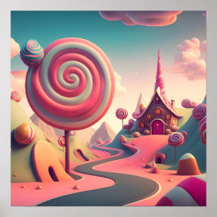 Affiche Pink Swirl Lollipop Candy Maison Terrain