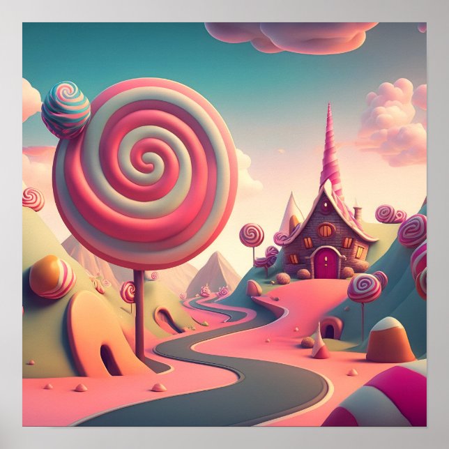 Affiche Pink Swirl Lollipop Candy Maison Terrain (Devant)