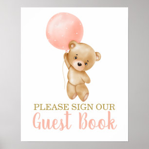 Affiche Pink Teddy Bear Baby shower Girl Signaler livre d'