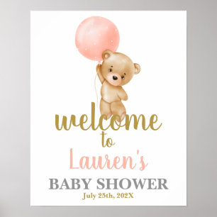Affiche Pink Teddy Oear Baby shower Girl Signal de bienven