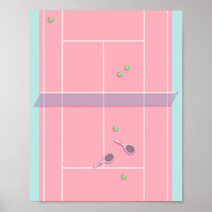 Affiche Pink Tennis Court Preppy Joueur de tennis moderne