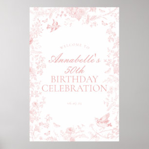 Affiche Pink toile de jouy fête d'anniversaire signe de bi