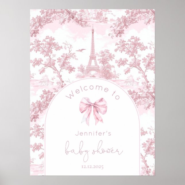 Affiche Pink Toile De Jouy Paris Baby Shower Welcome (Devant)