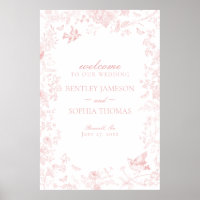 Pink toile de jouy signe de bienvenue fleurie mari