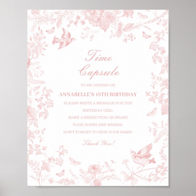 Affiche Pink Toile De Jouy Time Capsule Baby Birthday Jeu (Devant)