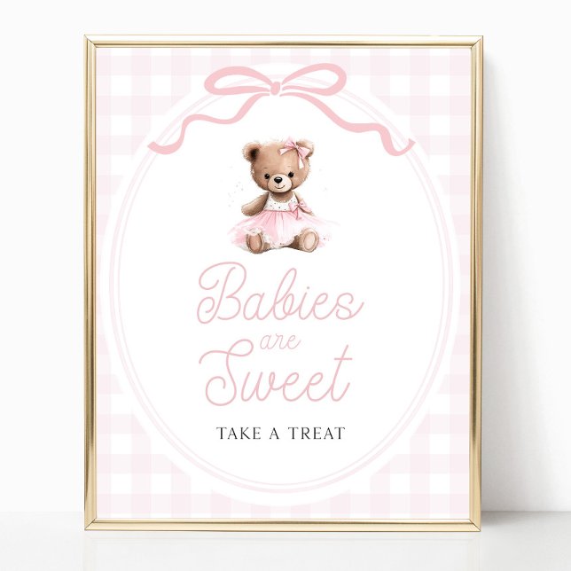 Affiche Pink Tutu Teddy Bear Baby Shower Sweets Table Sign (Créateur téléchargé)