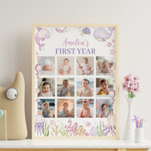 Affiche Pink Under the Sea Anniversaire Photo Jalon Signal