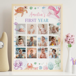 Affiche Pink Under the Sea Anniversaire Photo Jalon Signal