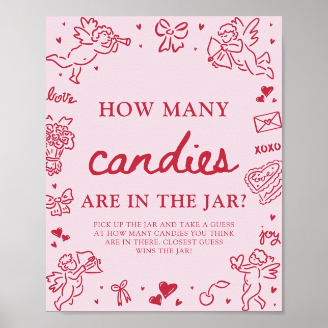 Affiche Pink Valentine Guess How Many Candies Baby Shower  (Devant)
