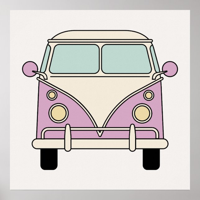 Affiche Pink Vintage Retro Camper Van Bus (Devant)