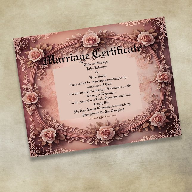 Affiche Pink Vintage Roses Marriage Certificate (Créateur téléchargé)
