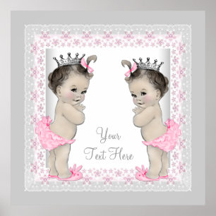 Affiche Pink Vintage Twin Baby Girl Princess