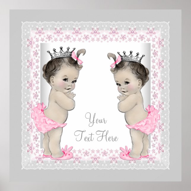 Affiche Pink Vintage Twin Baby Girl Princess (Devant)