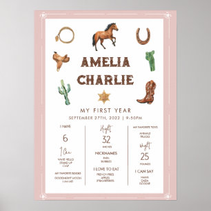Affiche Pink Western Première année Premier anniversaire J