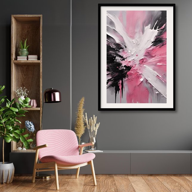 Affiche Pink White et Black Splash Art sans cadre (Add a splash of color to your room with this pretty modern art print.)
