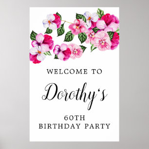 Affiche Pink White Floral 60th Birthday Welcome