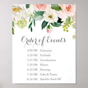 Affiche Pink White Flower Wedding Order of Events Sign