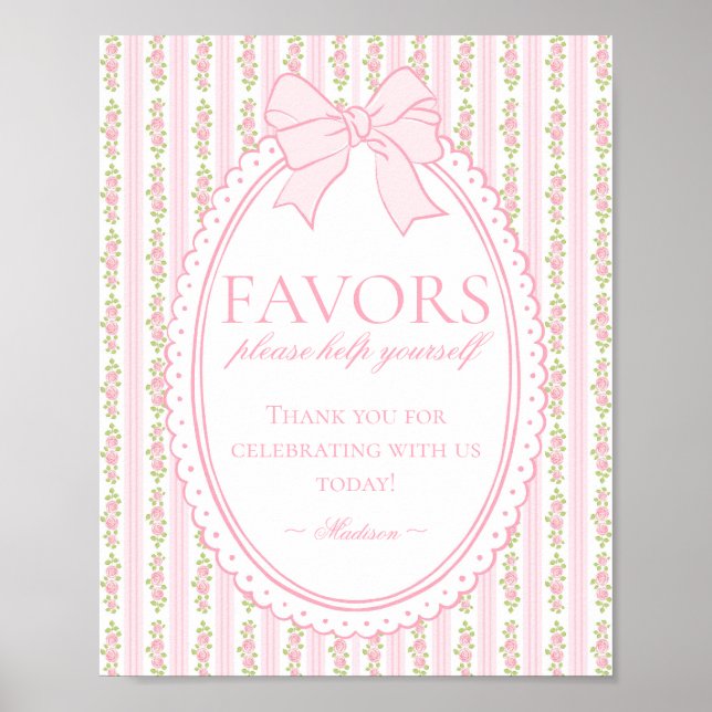 Affiche Pink & White Vintage Fancy Floral Favors Sign (Devant)