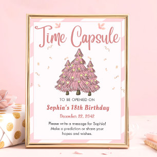 Affiche Pink Winter Christmas Tree Anniversaire Heure Caps