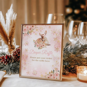 Affiche Pink Winter Deer C'est une fille Baby shower couch