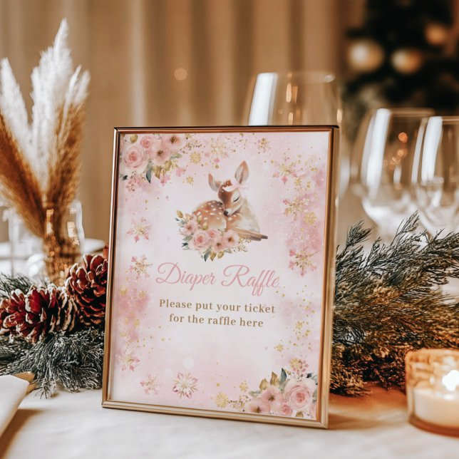 Affiche Pink Winter Deer C'est une fille Baby shower couch (Créateur téléchargé)