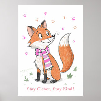 Affiche Pink Woodland Cheeky Fox Jouer Doodful Animal