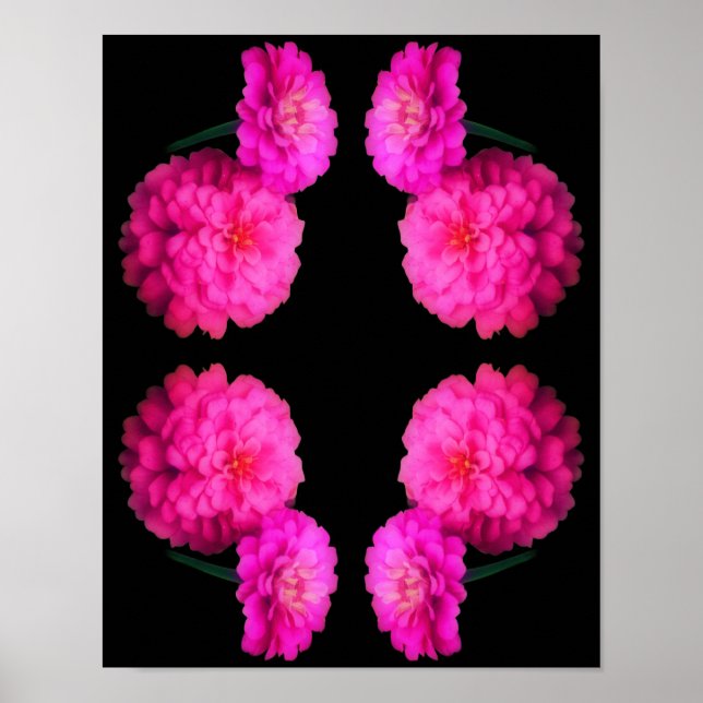 Affiche Pink Zinnia Flower Pair Art Abstrait (Devant)