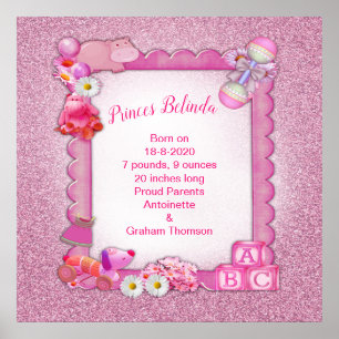 Affiche Pinkie-Rose Nouveau bébé fille cadre photo