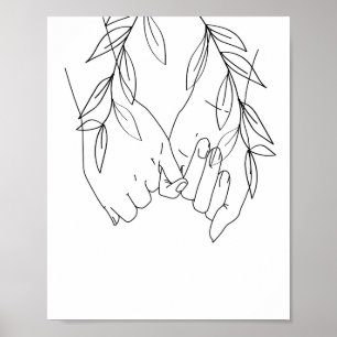 Affiche Pinky Promise Line Art avec Feuilles